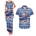 Australia Christmas In July Couples Matching Tank Maxi Dress and Hawaiian Shirt Koala Santa Skiing Blue Color