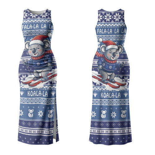 Australia Christmas In July Couples Matching Tank Maxi Dress and Hawaiian Shirt Koala Santa Skiing Blue Color LT22