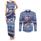 Australia Christmas In July Couples Matching Tank Maxi Dress and Long Sleeve Button Shirt Koala Santa Skiing Blue Color