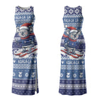 Australia Christmas In July Couples Matching Tank Maxi Dress and Long Sleeve Button Shirt Koala Santa Skiing Blue Color LT22