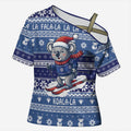 Australia Christmas In July Cross Shoulder Shirt Koala Santa Skiing Blue Color