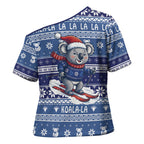 Australia Christmas In July Cross Shoulder Shirt Koala Santa Skiing Blue Color