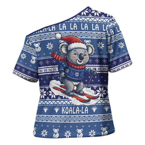 Australia Christmas In July Cross Shoulder Shirt Koala Santa Skiing Blue Color