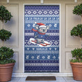 Australia Christmas In July Door Cover Koala Santa Skiing Blue Color