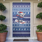 Australia Christmas In July Door Cover Koala Santa Skiing Blue Color