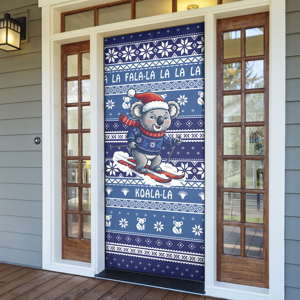Australia Christmas In July Door Cover Koala Santa Skiing Blue Color