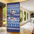 Australia Christmas In July Door Cover Koala Santa Skiing Blue Color