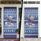 Australia Christmas In July Door Cover Koala Santa Skiing Blue Color