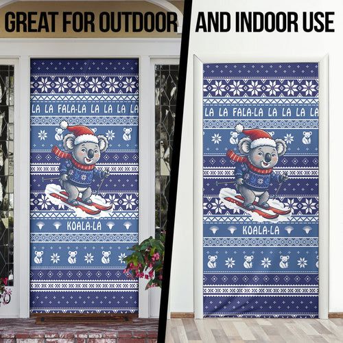 Australia Christmas In July Door Cover Koala Santa Skiing Blue Color