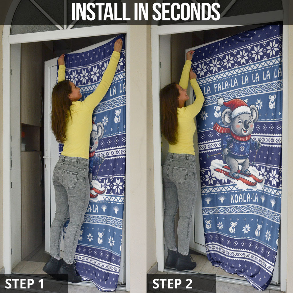 Australia Christmas In July Door Cover Koala Santa Skiing Blue Color