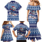 Australia Christmas In July Family Matching Mermaid Dress and Hawaiian Shirt Koala Santa Skiing Blue Color