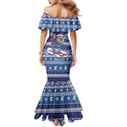 Australia Christmas In July Family Matching Mermaid Dress and Hawaiian Shirt Koala Santa Skiing Blue Color