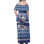 Australia Christmas In July Family Matching Off Shoulder Maxi Dress and Hawaiian Shirt Koala Santa Skiing Blue Color