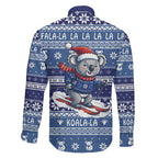 Australia Christmas In July Family Matching Off Shoulder Short Dress and Hawaiian Shirt Koala Santa Skiing Blue Color