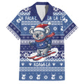 Australia Christmas In July Family Matching Puletasi and Hawaiian Shirt Koala Santa Skiing Blue Color