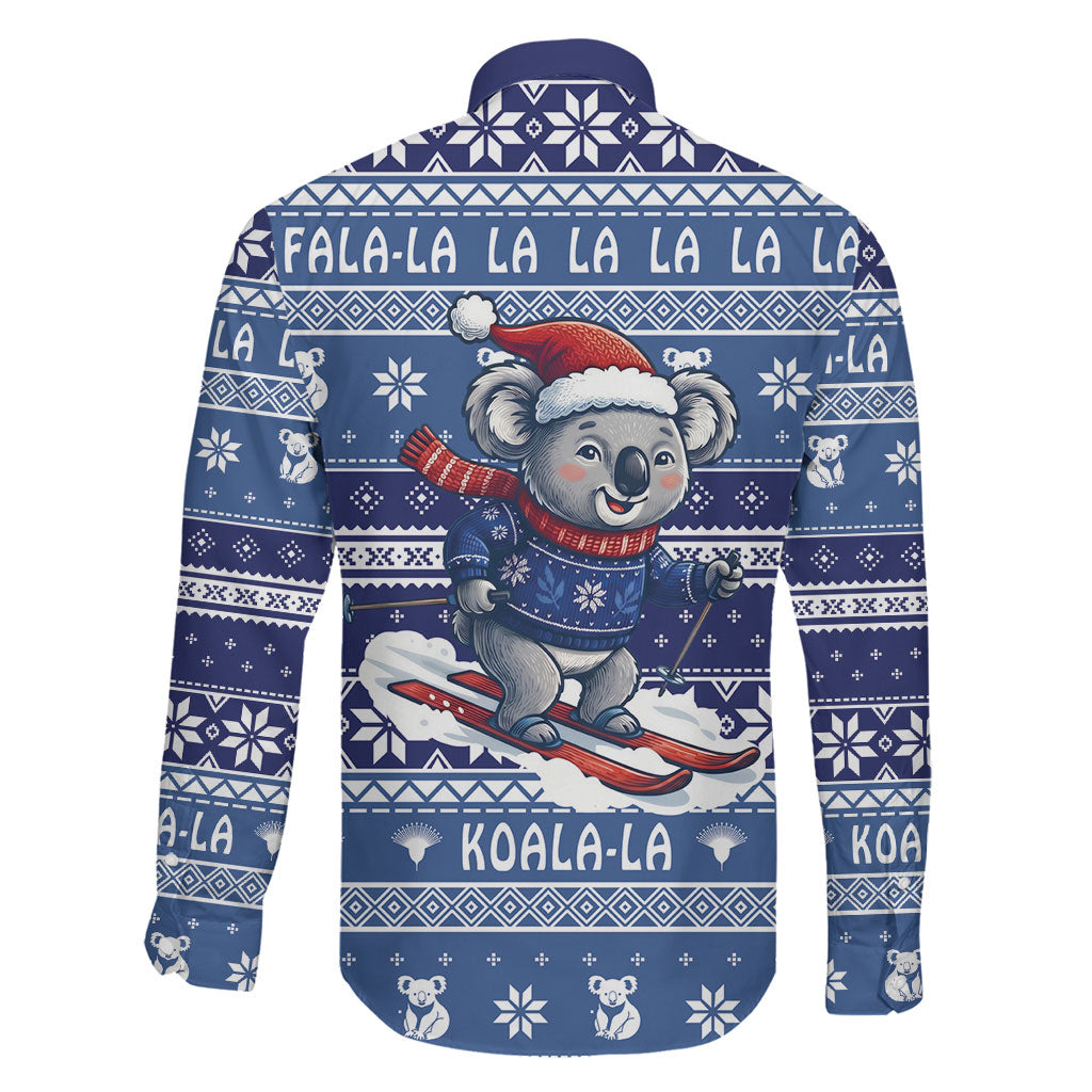 Australia Christmas In July Family Matching Puletasi and Hawaiian Shirt Koala Santa Skiing Blue Color