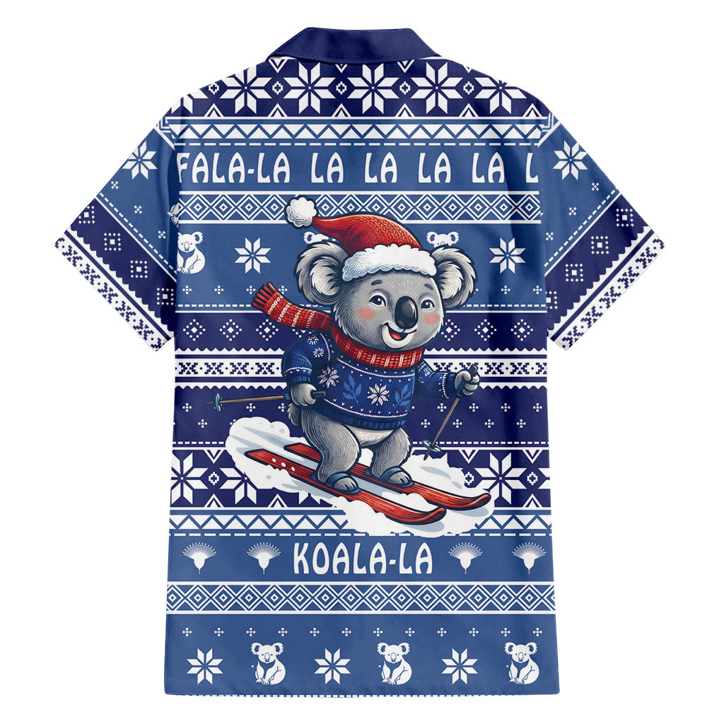 Australia Christmas In July Family Matching Short Sleeve Bodycon Dress and Hawaiian Shirt Koala Santa Skiing Blue Color