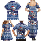 Australia Christmas In July Family Matching Summer Maxi Dress and Hawaiian Shirt Koala Santa Skiing Blue Color