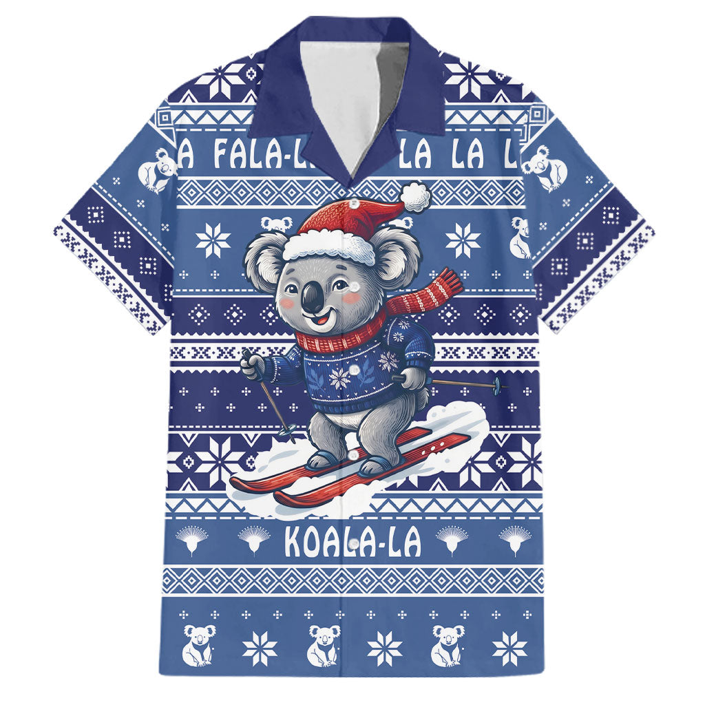 Australia Christmas In July Family Matching Summer Maxi Dress and Hawaiian Shirt Koala Santa Skiing Blue Color