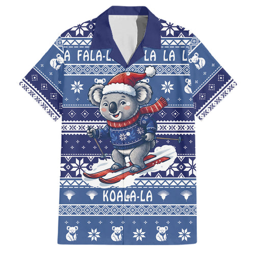 Australia Christmas In July Family Matching Summer Maxi Dress and Hawaiian Shirt Koala Santa Skiing Blue Color