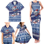 Australia Christmas In July Family Matching Tank Maxi Dress and Hawaiian Shirt Koala Santa Skiing Blue Color