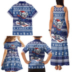 Australia Christmas In July Family Matching Tank Maxi Dress and Hawaiian Shirt Koala Santa Skiing Blue Color
