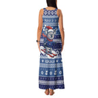 Australia Christmas In July Family Matching Tank Maxi Dress and Hawaiian Shirt Koala Santa Skiing Blue Color