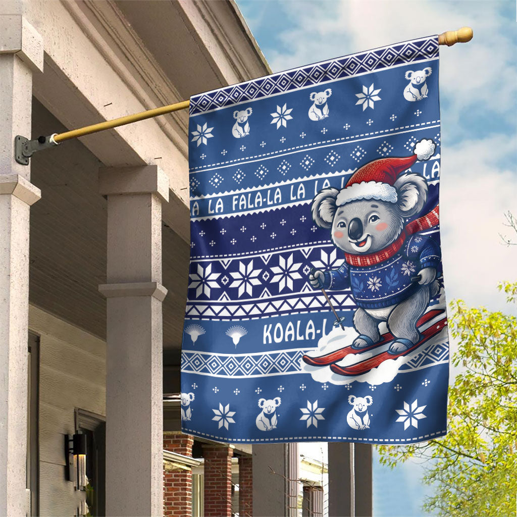 Australia Christmas In July Garden Flag Koala Santa Skiing Blue Color