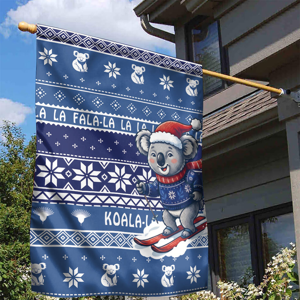 Australia Christmas In July Garden Flag Koala Santa Skiing Blue Color