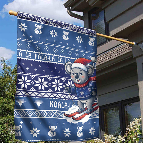 Australia Christmas In July Garden Flag Koala Santa Skiing Blue Color