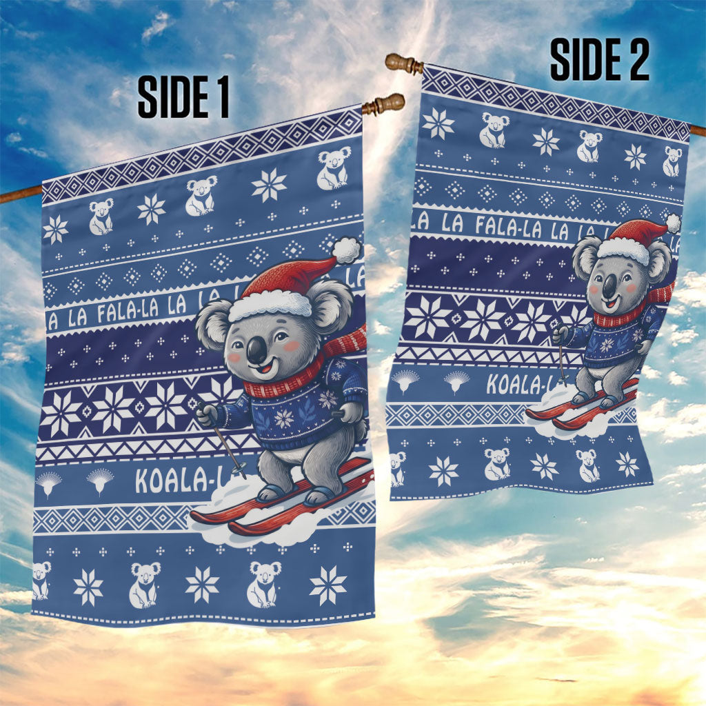 Australia Christmas In July Garden Flag Koala Santa Skiing Blue Color