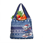 Australia Christmas In July Grocery Bag Koala Santa Skiing Blue Color