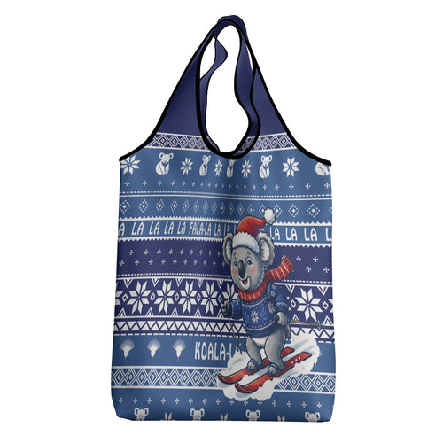 Australia Christmas In July Grocery Bag Koala Santa Skiing Blue Color