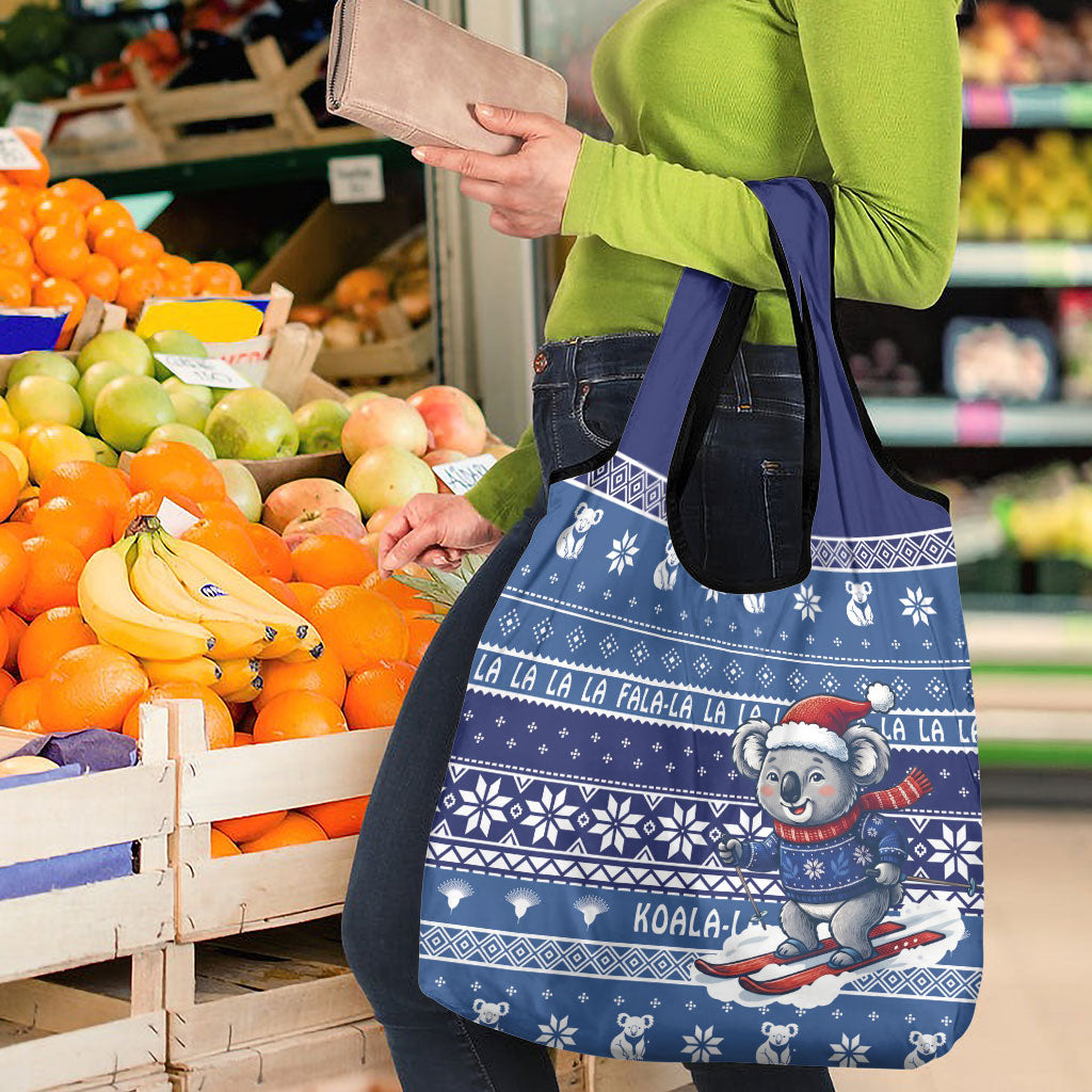 Australia Christmas In July Grocery Bag Koala Santa Skiing Blue Color