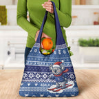 Australia Christmas In July Grocery Bag Koala Santa Skiing Blue Color