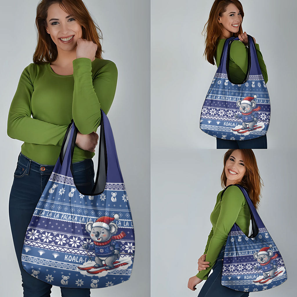 Australia Christmas In July Grocery Bag Koala Santa Skiing Blue Color