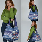 Australia Christmas In July Grocery Bag Koala Santa Skiing Blue Color