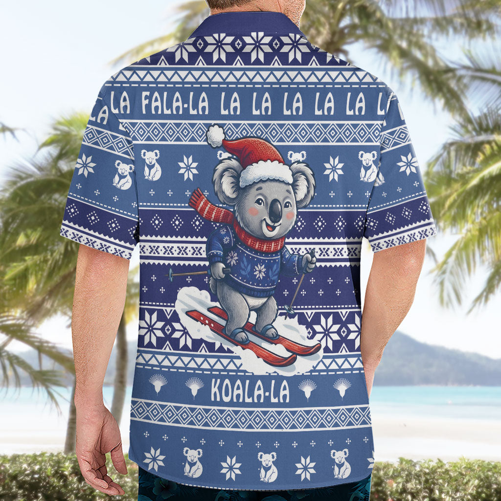 Australia Christmas In July Hawaiian Shirt Koala Santa Skiing Blue Color