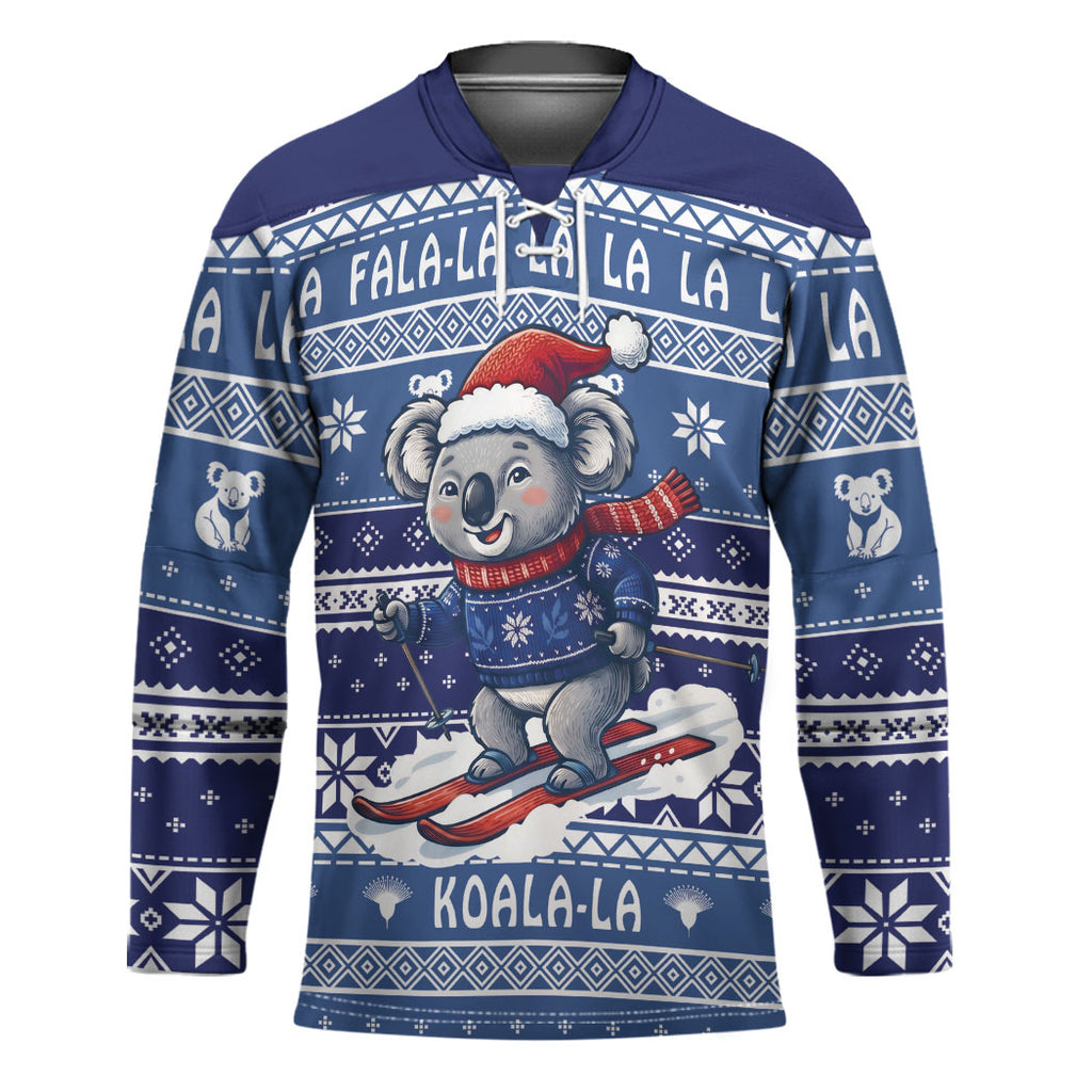 Australia Christmas In July Hockey Jersey Koala Santa Skiing Blue Color