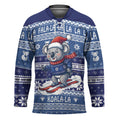 Australia Christmas In July Hockey Jersey Koala Santa Skiing Blue Color