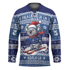 Australia Christmas In July Hockey Jersey Koala Santa Skiing Blue Color