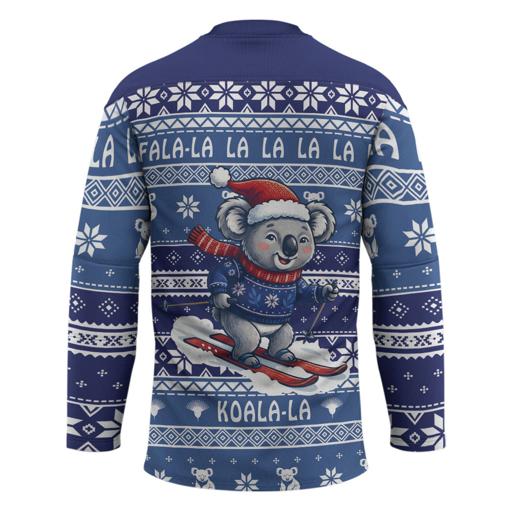 Australia Christmas In July Hockey Jersey Koala Santa Skiing Blue Color