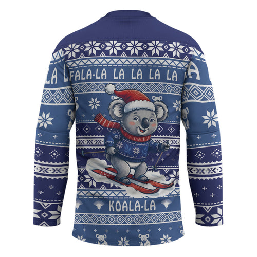 Australia Christmas In July Hockey Jersey Koala Santa Skiing Blue Color