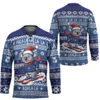 Australia Christmas In July Hockey Jersey Koala Santa Skiing Blue Color