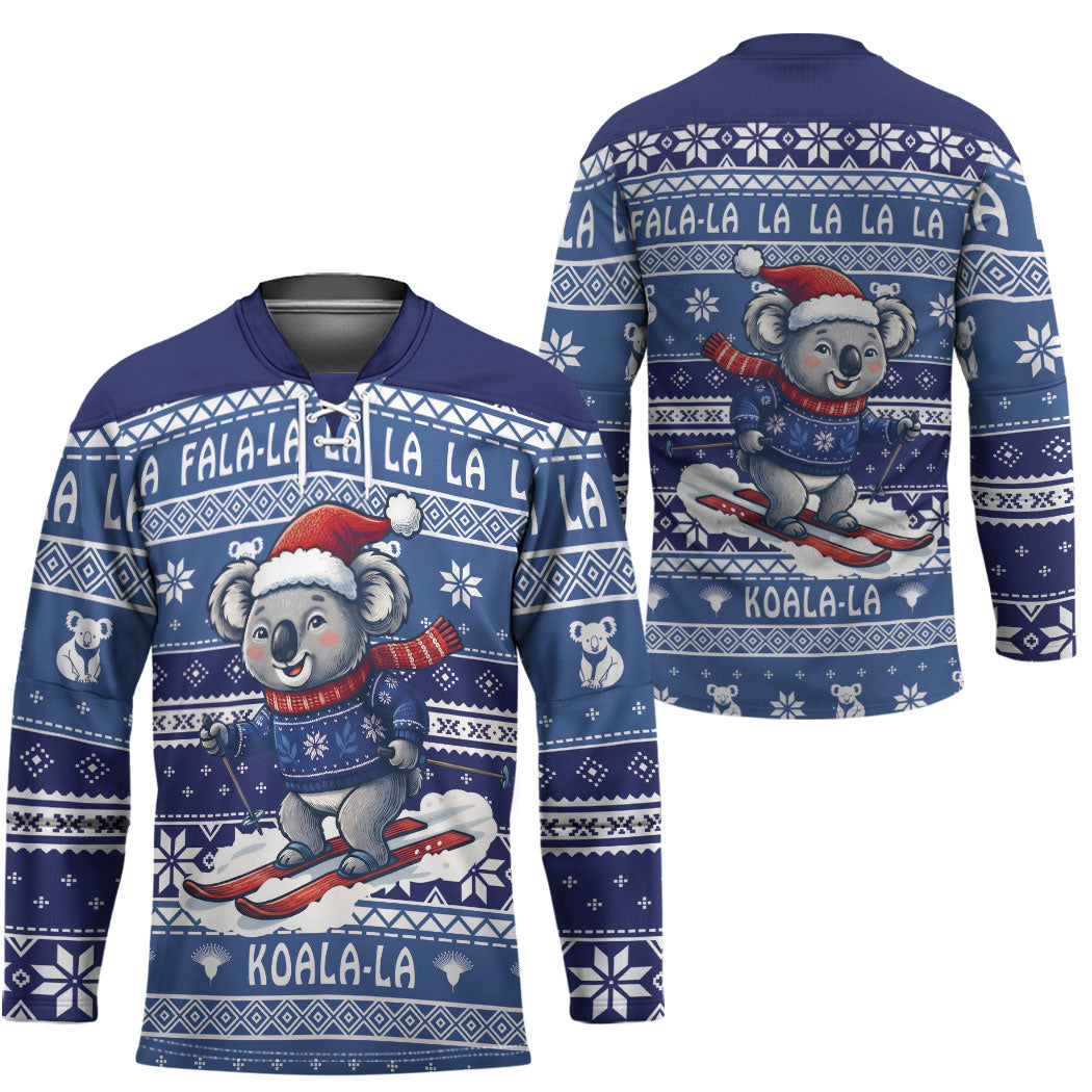 Australia Christmas In July Hockey Jersey Koala Santa Skiing Blue Color