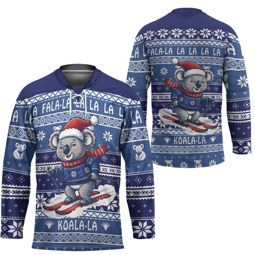 Australia Christmas In July Hockey Jersey Koala Santa Skiing Blue Color