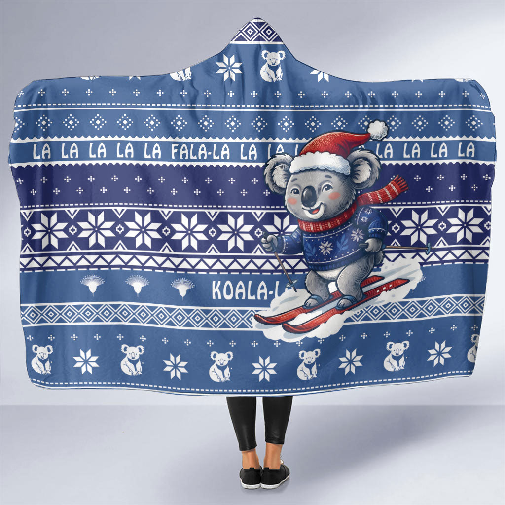 Australia Christmas In July Hooded Blanket Koala Santa Skiing Blue Color