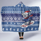 Australia Christmas In July Hooded Blanket Koala Santa Skiing Blue Color