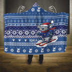 Australia Christmas In July Hooded Blanket Koala Santa Skiing Blue Color