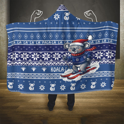 Australia Christmas In July Hooded Blanket Koala Santa Skiing Blue Color